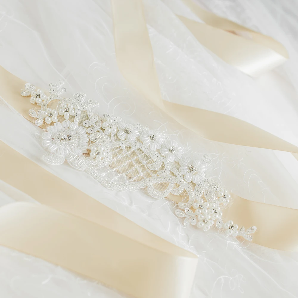 

TOPQUEEN S91 FREE SHIPPING New Arrival Elegant Applique Pearl Beaded Bridal Dress Accessories Sash Formal Occasion Belts