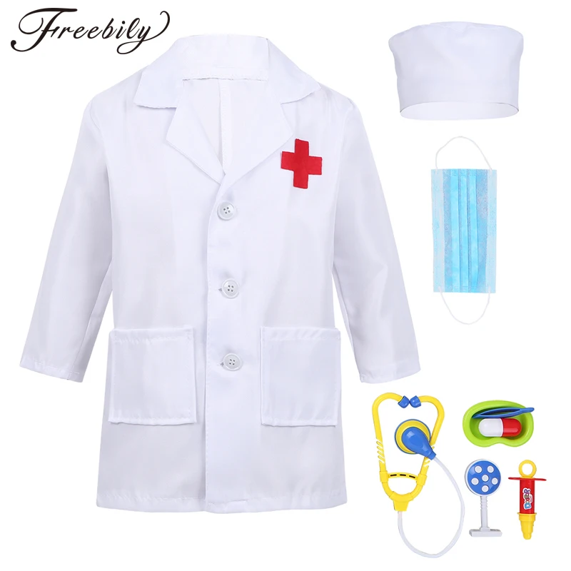 

Children Cosplay Doctor Costumes Halllween Party Nurse Wear Fancy Boys Girls Clothing Set Toys Kids Jackets Roleplay