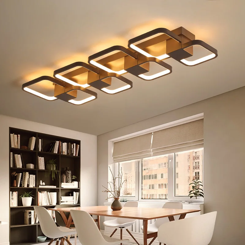 

Coffee Color Dimmable RC Led Chandelier For Living Room Bedroom Study Room rectangle 110V 220V Modern Led Chandelier Fixtures