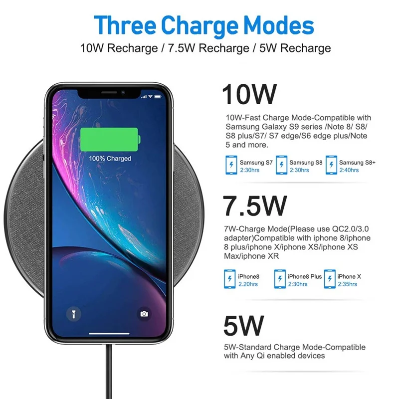 Беспроводное зарядное устройство Tongdaytech 10 Вт Qi для Iphone X 8 11 Pro Max металлическое