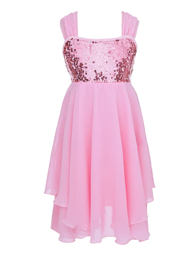 IEFiEL/танцевальное платье для балета для девочек; детское шифоновое платье с блестками и регулируемыми бретельками; гимнастическое трико; танцевальные платья - Цвет: Pink