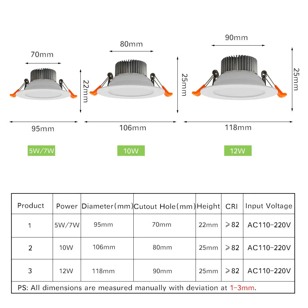 [DBF]New White LED Recessed Downlight Not Dimmable 5W 7W 10W 12W LED Ceiling Spot Lamp with AC110V 220V LED Driver Home Decor