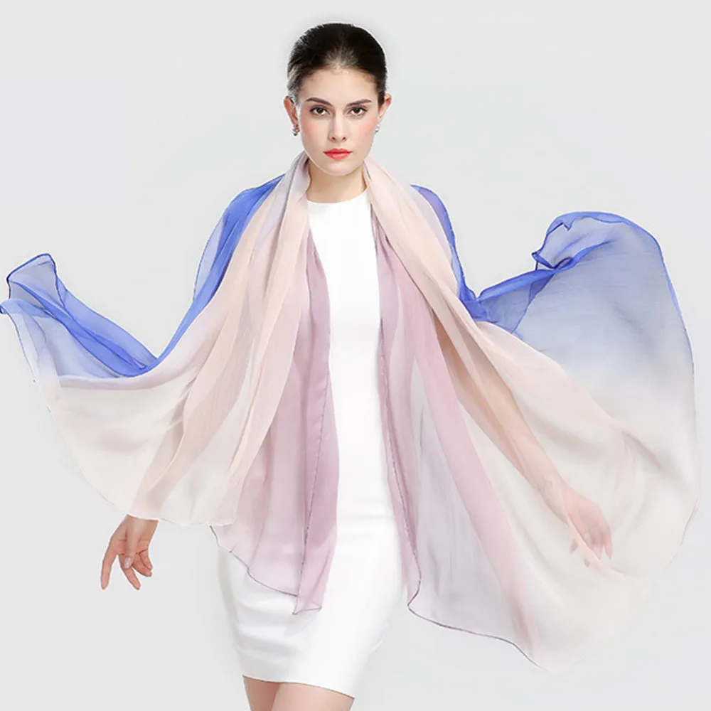 Silk Scarf Long Shawl Women Vintage Pashmina Beach Scarf Air Condition ...