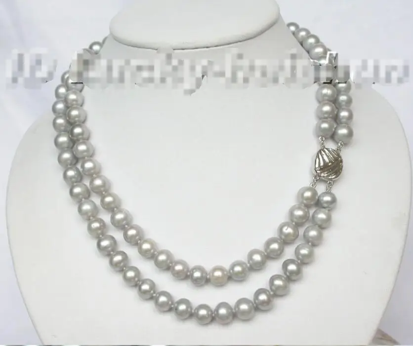 

FREE SHIPPING>>>@@ > Hot sale new Style >>>>>lustrous 2row 10mm round Gray pearls necklace