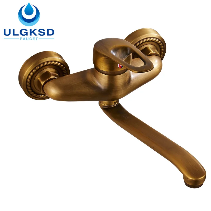ULGKSD Free Shipping New Style Antique Brass Bathroom Basin Faucets 180 Degree Swivel Mixer Tap Cold and Hot Water Tap