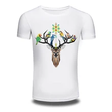 DY-90 Men’s 2016 Fashion Deer Birds Design T Shirt High Quality Tops Hipster Men Cotton Tees Shirt