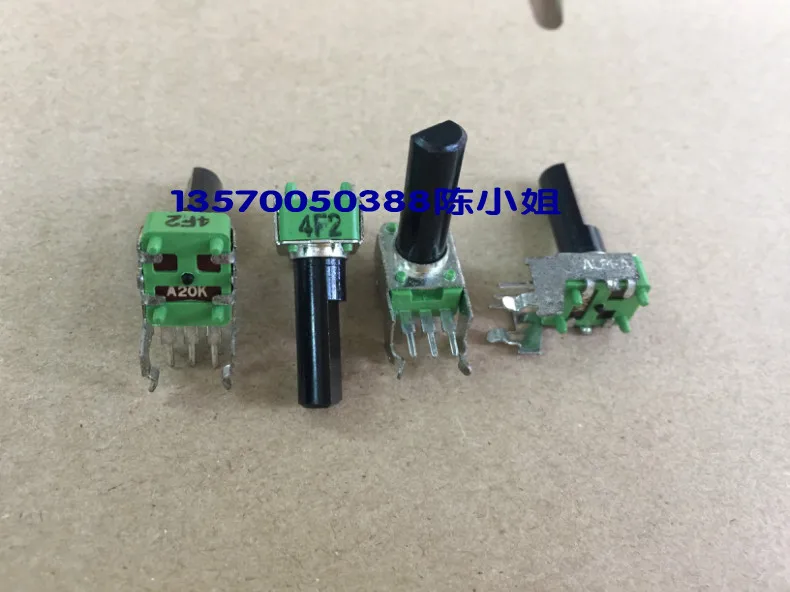 Potenciómetro tipo R09 de la marca Taiwan ALPHA Hua, eje largo A20K, de 17MM medio eje, 2 unids