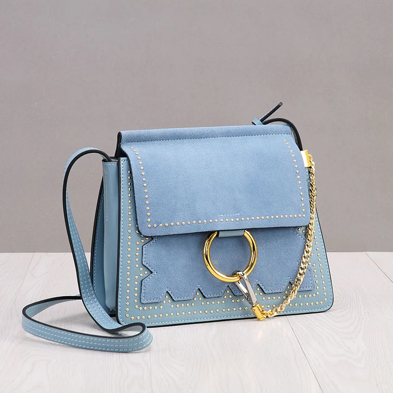 

2018 Suede Bags Handbags Women Famous Brands Split Leather Rivet Ring Designer Handbags High Quality Crossbody Bags For Women