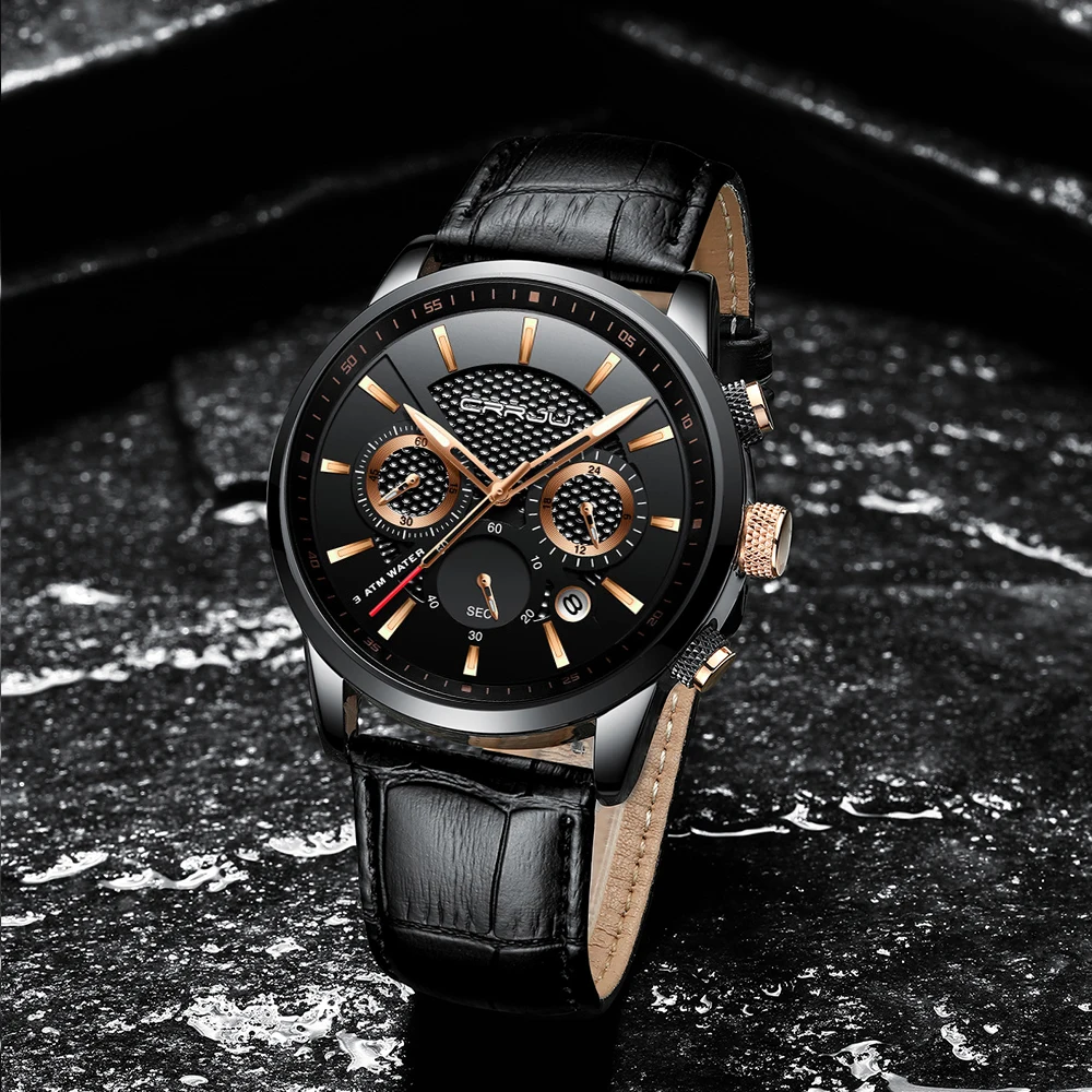 CRRJU часы классические кожаные мужские функциональные спортивные водонепроницаемые кварцевые наручные часы с календарем бизнес часы Relogio Masculino