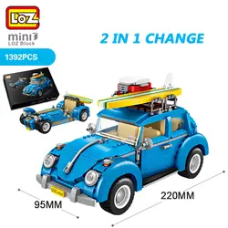 LOZ 1114 2 в 1 изменение синий мини блоки техника мини городской автомобиль Bettle Модель Строительный кирпич гоночный автомобиль Сборка игрушки