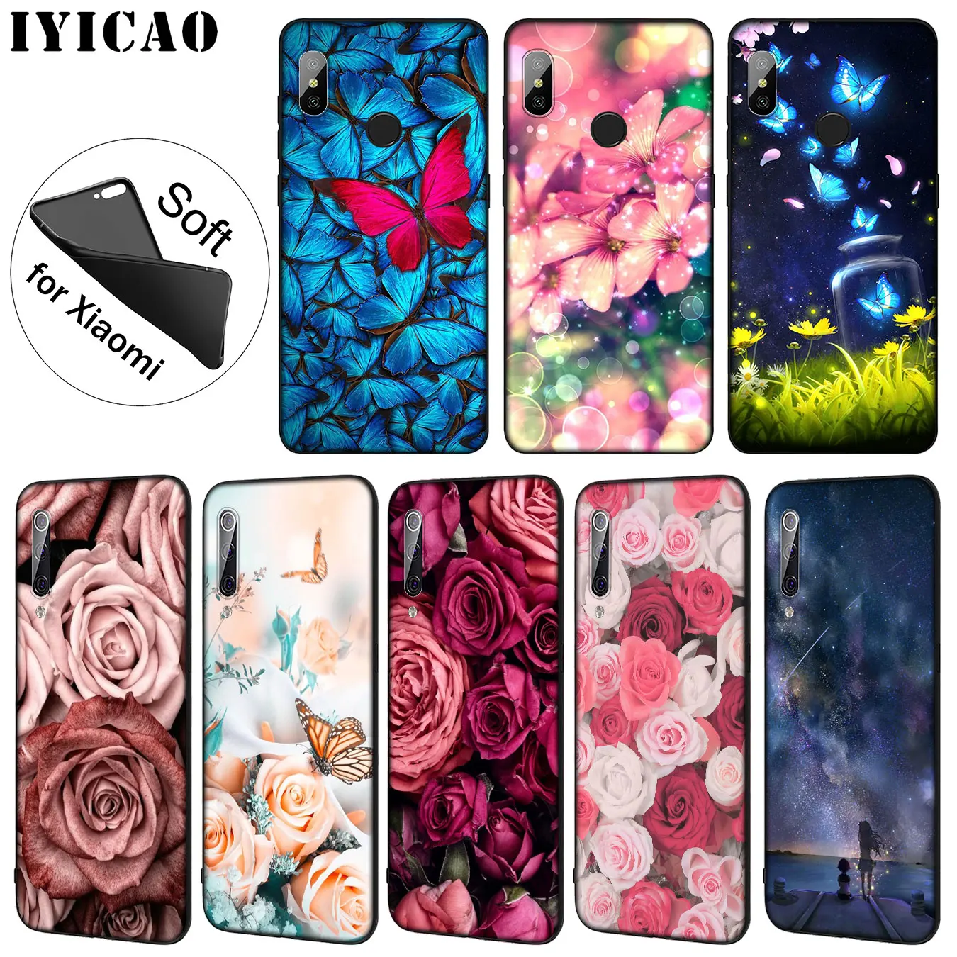Мягкий силиконовый чехол для телефона IYICAO rose flower Starry sky Xiaomi Mi 9 SE 9T CC9 CC9E 8 A3 Pro A1 A2 Lite