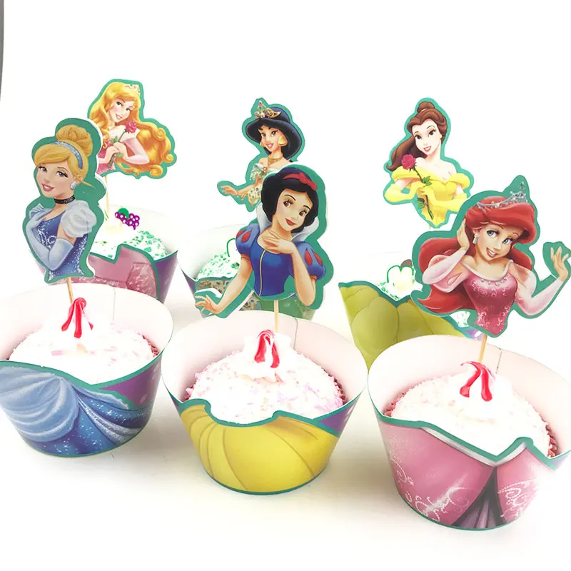 

12sets Snow White Mermaid Princess Cupcake Wrapper Toppers Kids Birthday Party Supplies Cupcake Cases Baby Shower Party Supplies