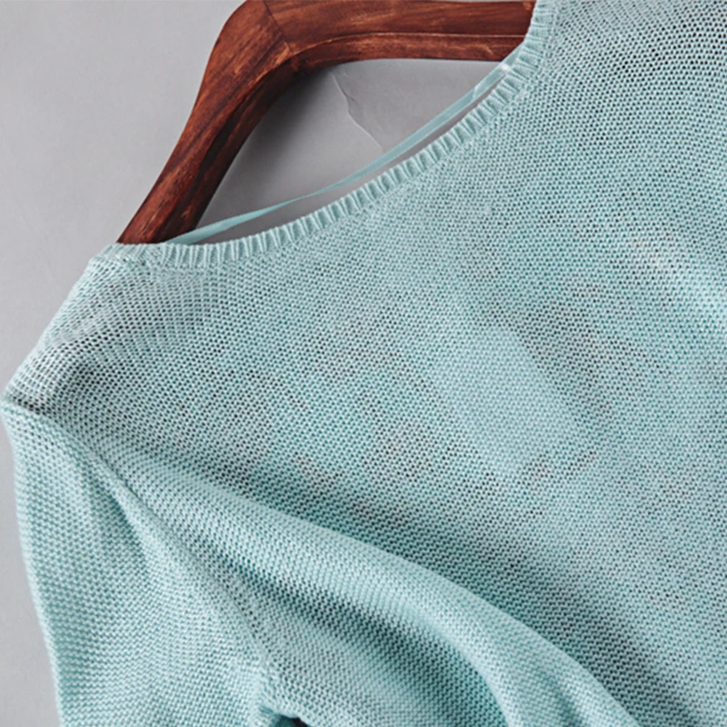 Women sweater spring autumn long-sleeved female knitted top tees printed thin light green Breathable panelled Sweaters