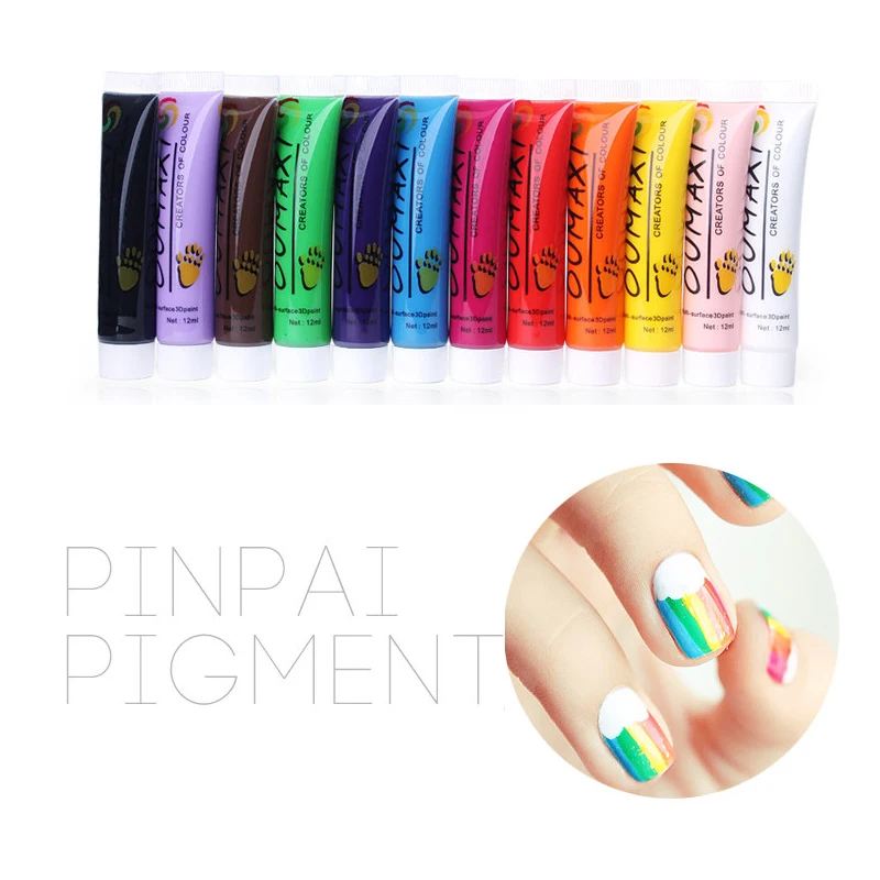 12 шт. Цвета Nail Art Pen 3D Краски ing рисовать трубка пигмент акрил Наборы украшения УФ