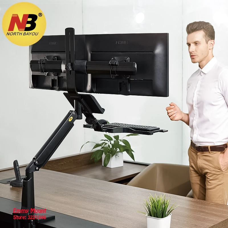 

NB FC24-2A Gas Spring 19-24 inch Dual Screen Desktop Monitor Mount Full Motion Sit Stand Workstation with Keyboard Tray USB 3.0