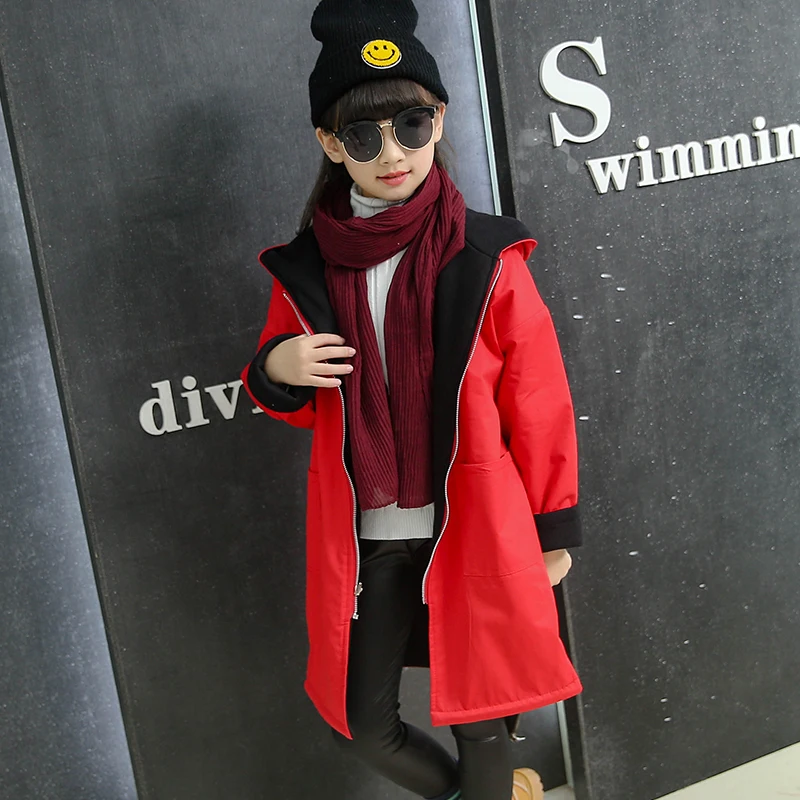 Girls Trench Coat Autumn 2016 Children Long Coat Kids Blazer Cotton Outerwear Jackets Teenage Girls Clothing