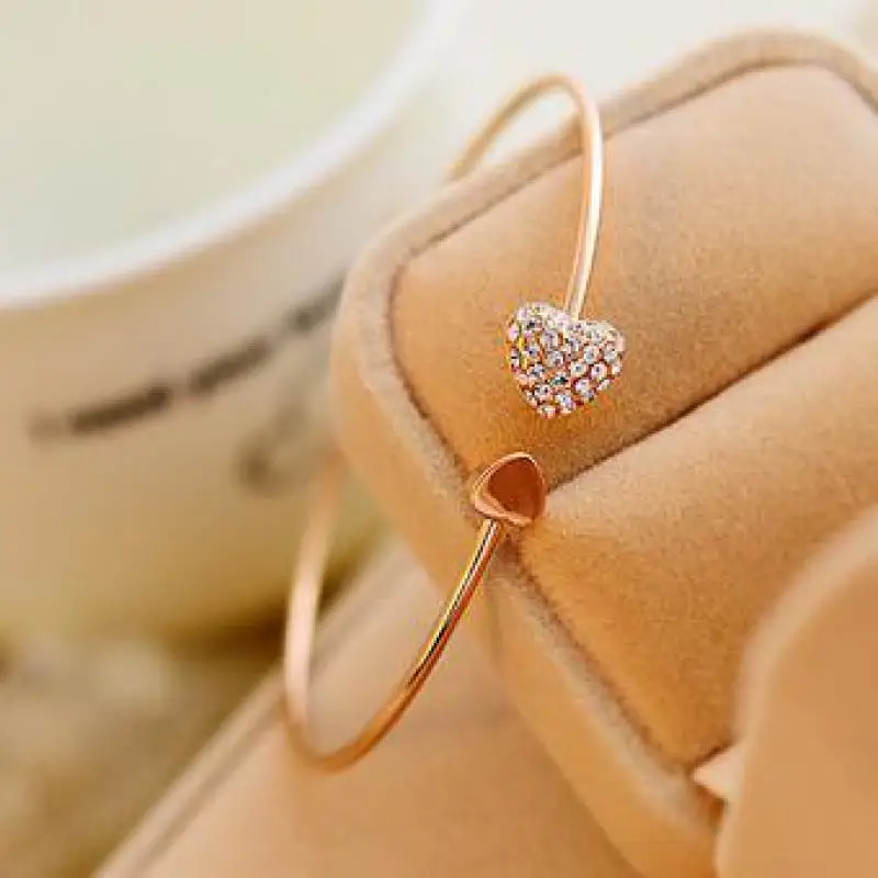 Модный Ювелирный Браслет, персиковый Хрустальный браслет в форме сердца, открытый двойной золотой браслет