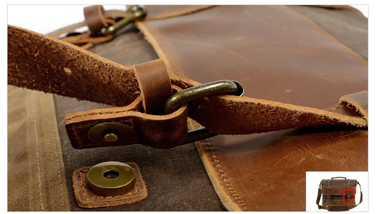 DETAILANZEIGE DER SCHNALLE der Woosir Herren-Umhängetasche, wasserdichte Computer-Laptop-Tasche aus Segeltuchleder