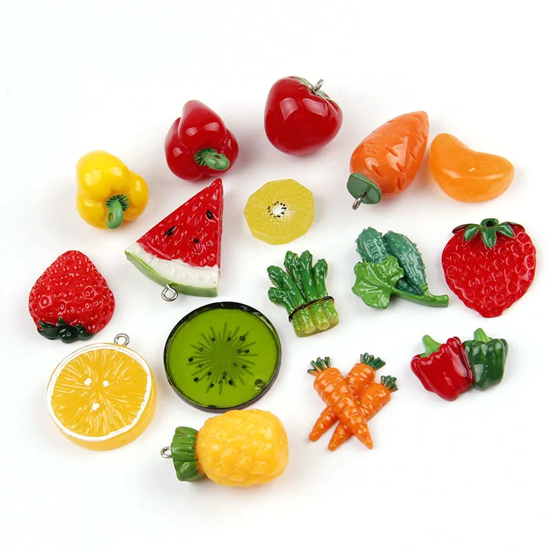 

Hot Sale 5PC Mix Resin Flatback Fruit Vegetables Flat Back Cabochon Kawaii DIY Resin Craft Decoration Miniature Resin Tomatoes