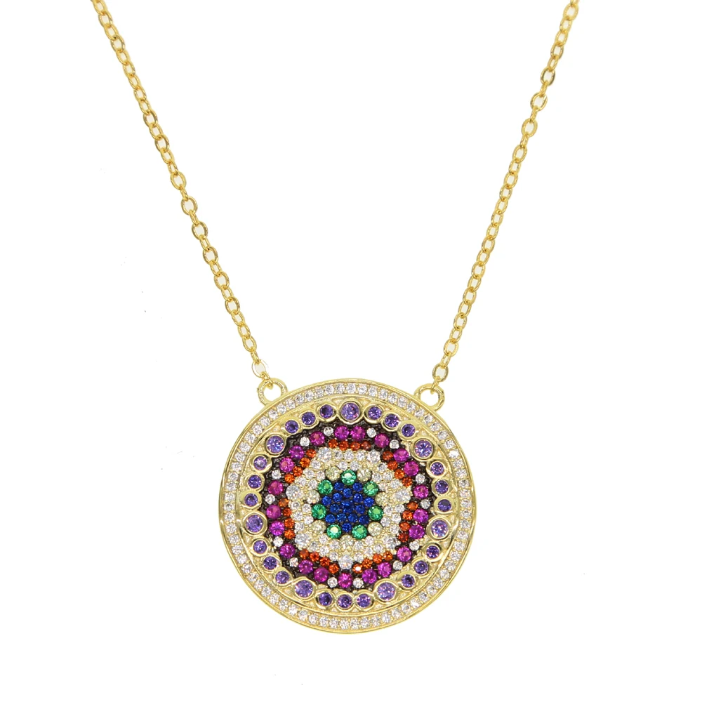 

2018 Luxury sun shape Gold Color Multicolor Cubic Zirconia Big eye Round Necklace Pendants for Women Fashion wedding Jewelry