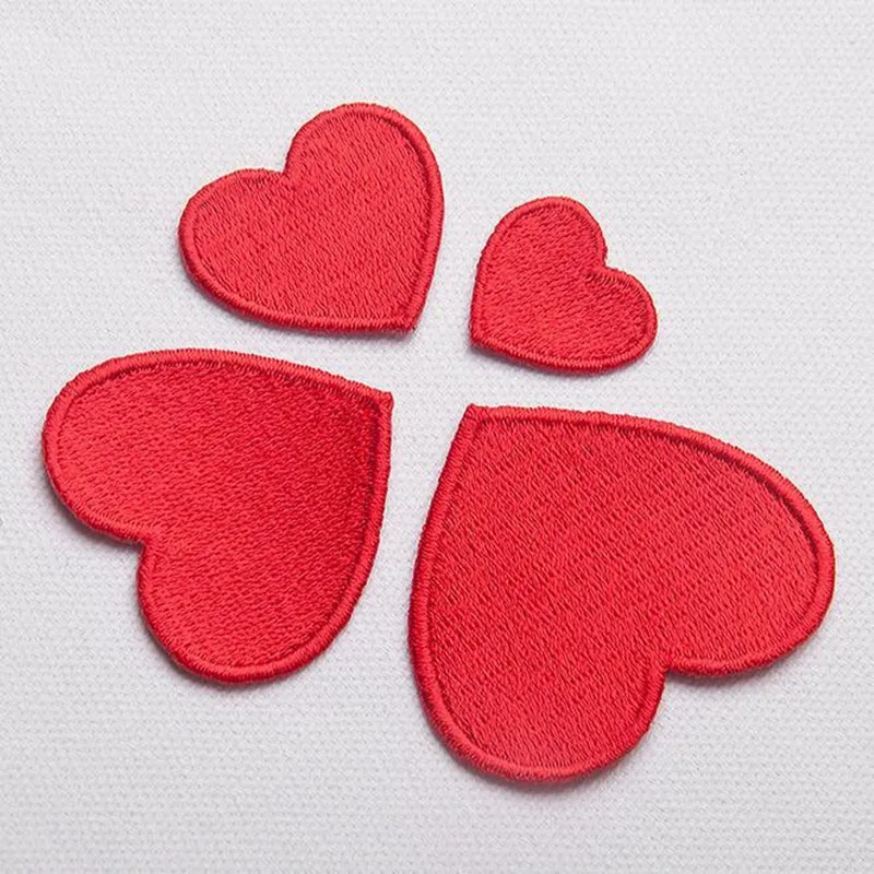 10pcs/lot Iron on Patches 4 different Size Red Color Heart Patches for