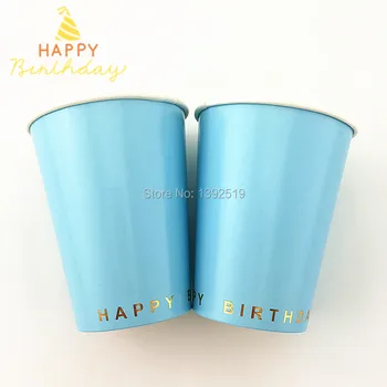

Free Shipping!Plain Blue Paper Cups 120Pcs/Lot With Gold Happy Birthday Paper Drinking Cups For 1st Birthday Party Bayby Shower