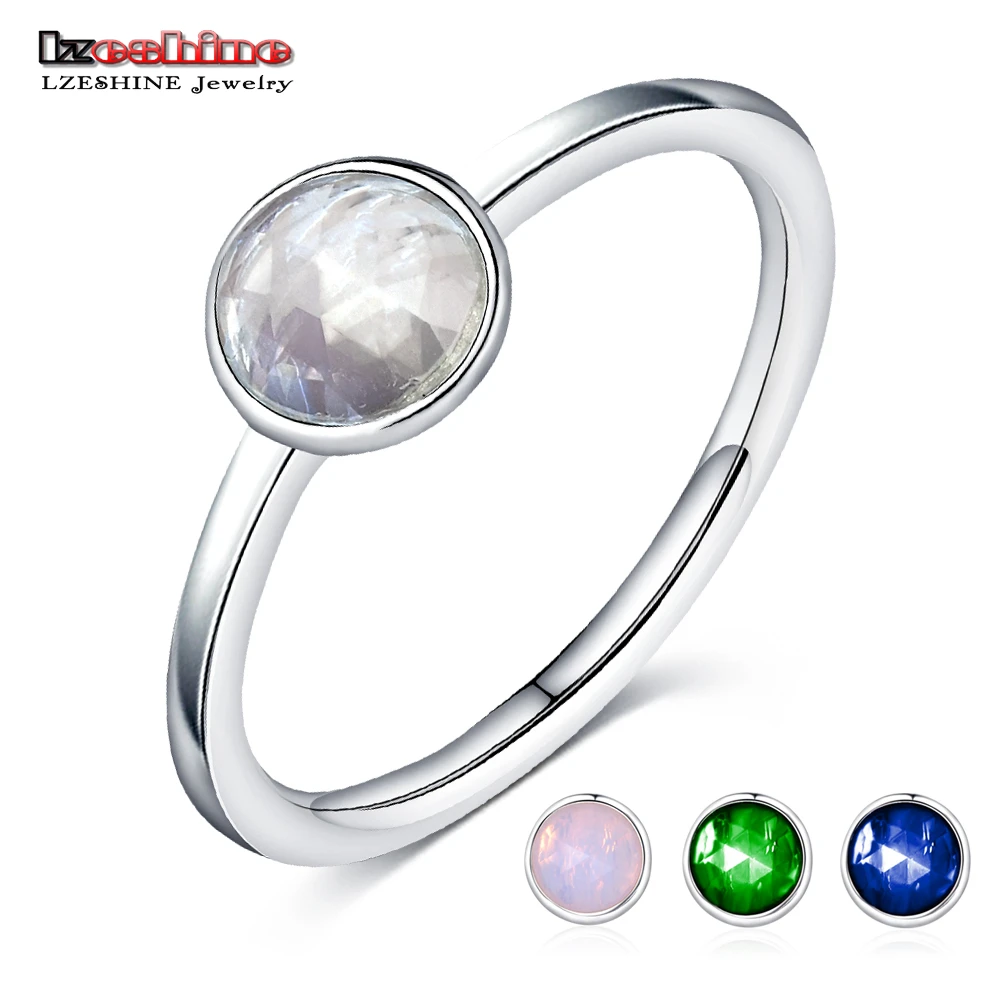 

LZESHINE New Cute Genuine 925 Sterling Silver Rings with AAA Clear Crystal Finger Ring Women Party Jewelry PSRI0112-B