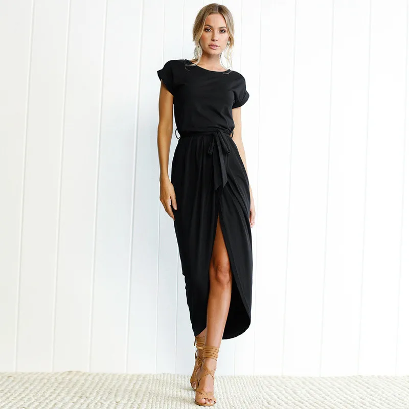 Europe and the United States spring and summer fashion short-sleeved front fork irregular short-sleeved Slim casual dress (14)