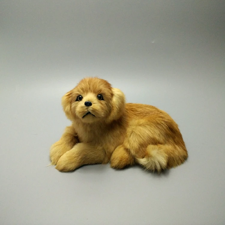 

cute simulation lying dog polyethylene & furs yellow dog model doll gift about 21x13x13cm 298