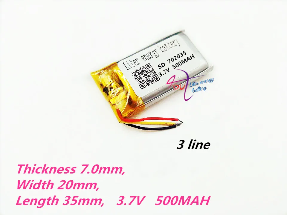 

3 wires Polymer battery 702035 3.7V 500MAH smart home MP3 speakers Li-ion battery for DVR,GPS,MP3,MP4,cell phone,speaker