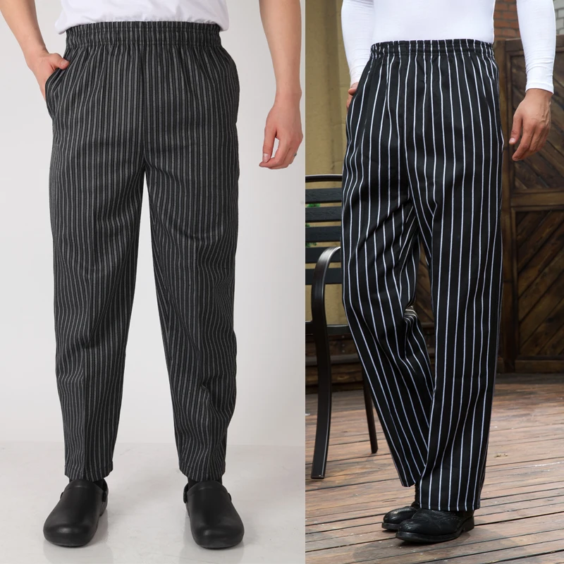 chef pants striped trousers white breathable chef clothing special tooling elastic waist chef work pants for