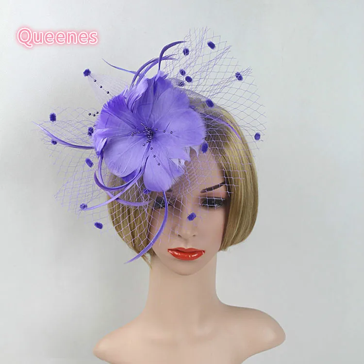 

New Style Flower Hairbands Bride Fashion Feather Headdress Fascinator Party Banquet Perform Headwear Hairpin Cover The Face Veil