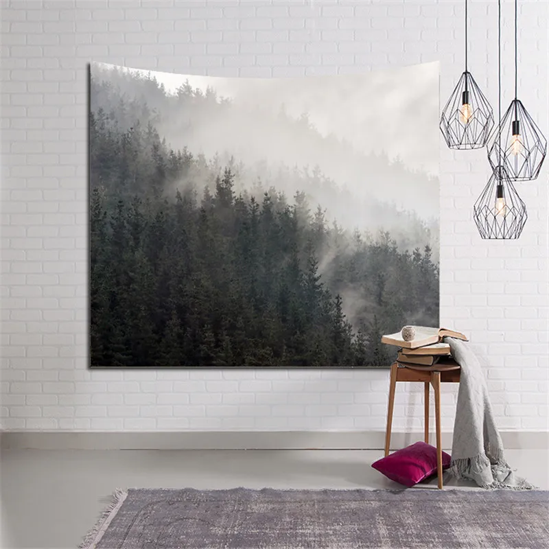 Bohemian Camping Traveling Yoga Mat Tapestry Beach Mat mist mountain print Blanket Carpet Wall Hang