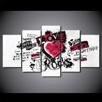 

5 Pcs/Set Pink Love Heart HD Printed Picture Wall Art Canvas Print Room Decor Poster Framed Canvas Painting