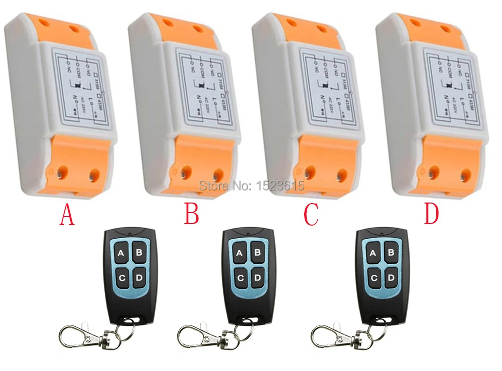 

New 220V 1CH 10A Wireless Remote Control Switch System 4*Receiver and 3*Transmitter Applicance Garage Door