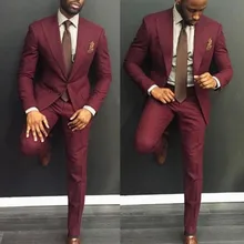 Бургундия свадебные костюмы Slim Fit свадебная одежда из двух частей Одежда для жениха(куртка+ брюки
