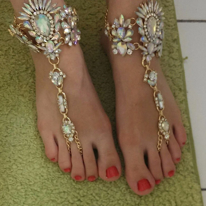 Holylove gold rhinestones anklets for women girls plus size toe rings