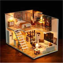 Сборка DIY кукольный домик игрушка деревянная Miniatura кукольные домики миниатюрный кукольный домик игрушки с мебели светодиодный светильник подарок на день рождения