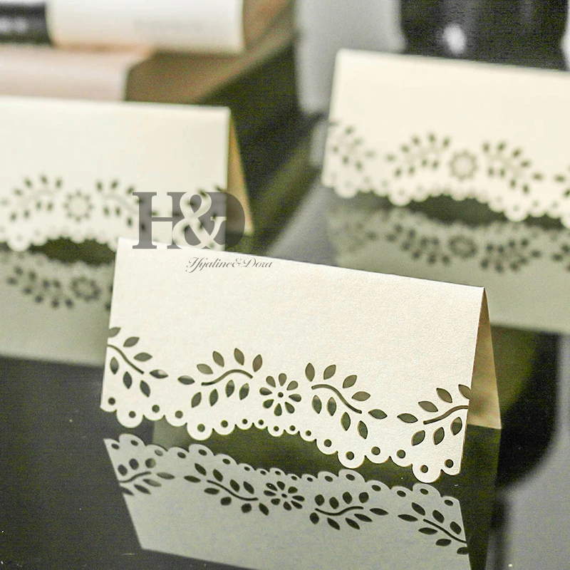 H D 12pcs Laser Cut Hollow Floral Diy Table Cards Vintage