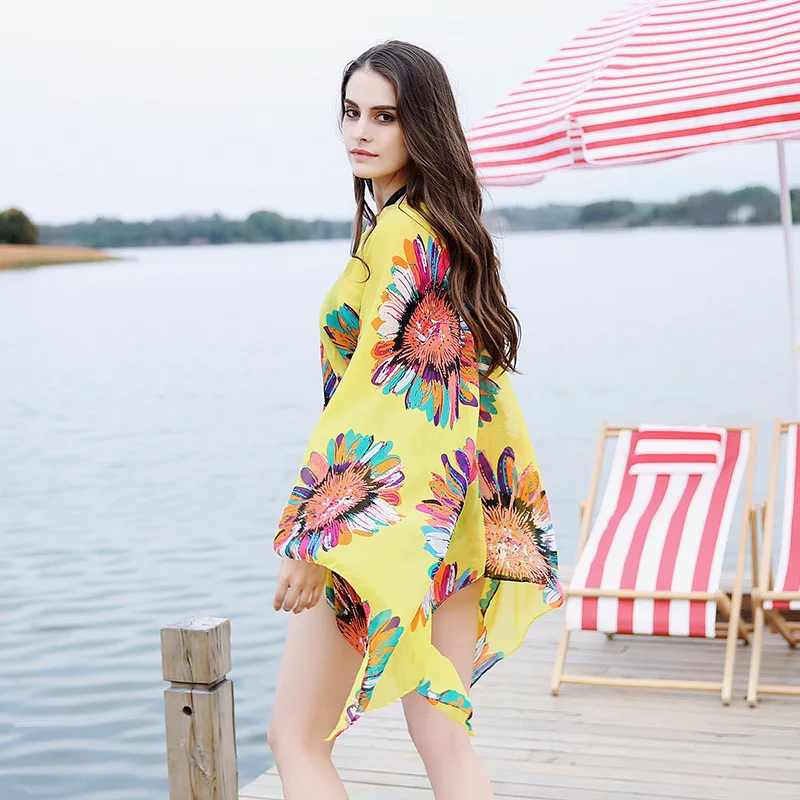 

2019 new fashion high quality beach bohemian print sun flower cool summer bikini head cloak sunscreen shawl