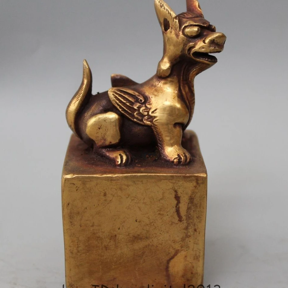 

Old Chinese Heavy Bronze Gild Kylin Beast Statue Dynasty imperial Seal Stamp