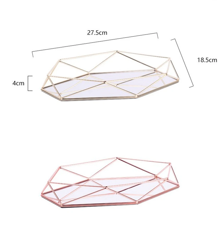 Металлическая Геометрическая розово-золотая пластина для хранения металлических украшений, контейнер для кексов, роскошный лоток для хранения, Домашний Органайзер для Прополка