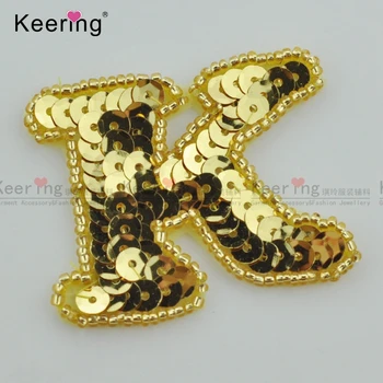 

Gold Color Sequin Beaded Letter K Patches For Clothing WRAB-025