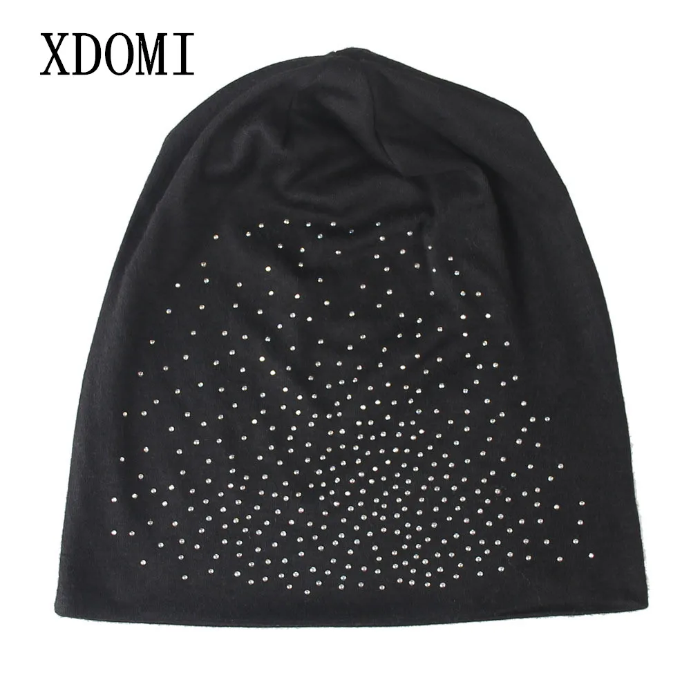 

XDOMI Women Spring Autumn Rhinestone Beanies Glitter Knitted Cap Solid Color Skullies Slouchy Beanie Hats Bonnet Womens Cap Hat