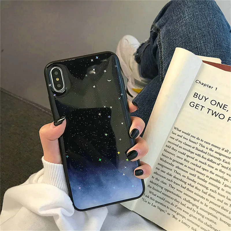

intergalactic universe Phone Case For iPhone X XS Max XR For iPhone 7 8 6 6s Plus Bling Glitter stars silicon Case Coque