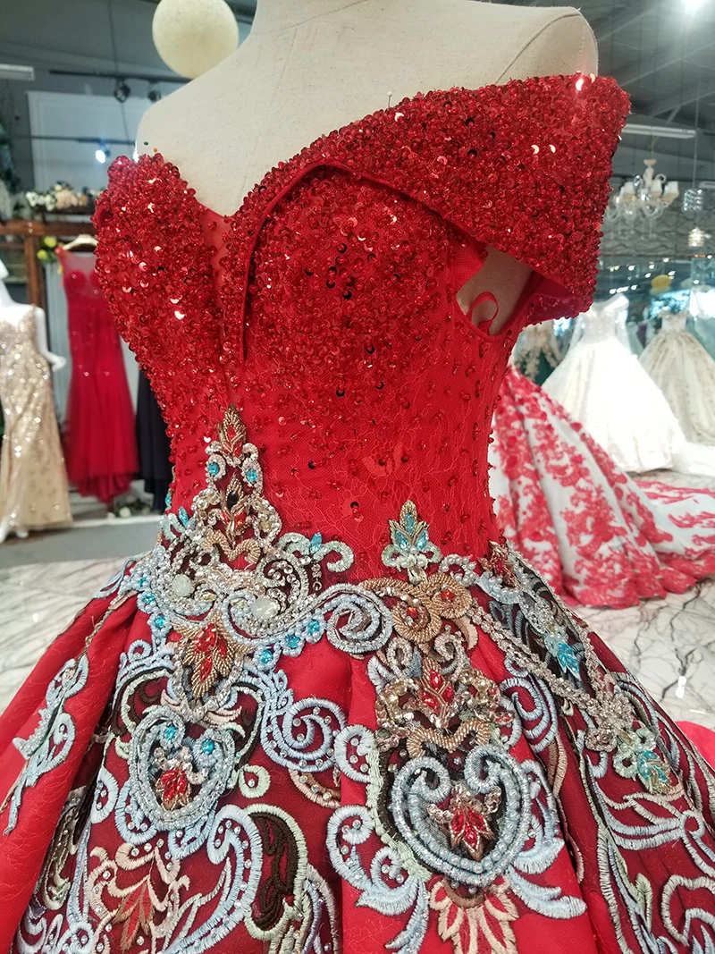 LS68841 ослепительное красное с нежными узорами Роскошное винтажное вечернее