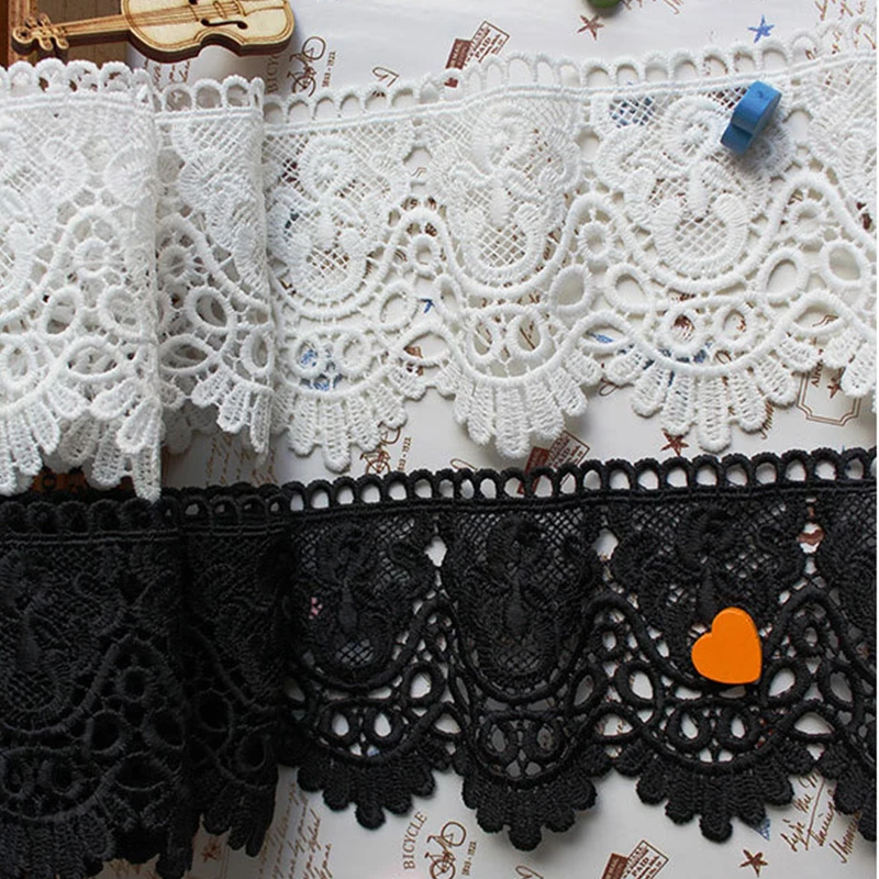 

1 yard White and Black Embroidered Lace Edge Trim Ribbon Fabric DIY Dress Cloth for Wedding Dress Bridal Veils Craft 12cm width