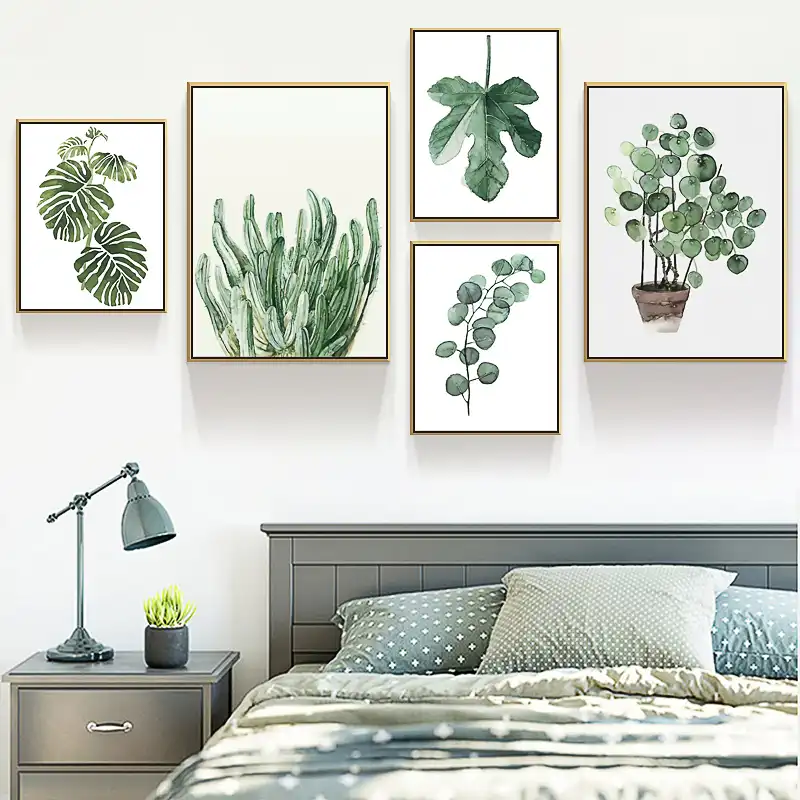 Arte De La Pared De La Hoja De La Planta Gris Moderna Pintura Del