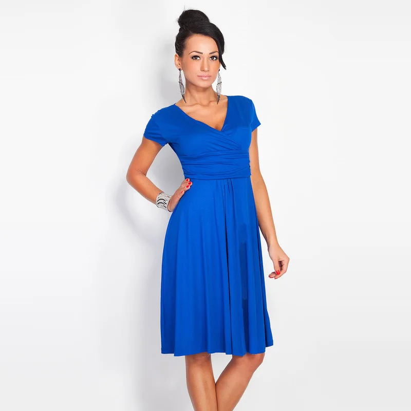 

AliExpress 2019 European Women's Star Supply Deep V-neck Slim Sexy Business Pleated Short Sleeve Dress
