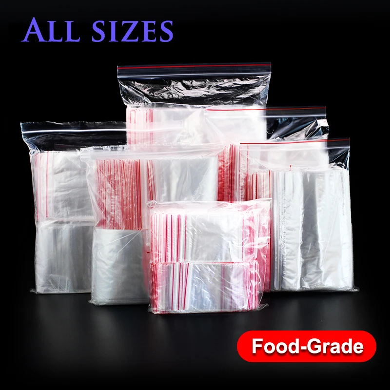 

500pcs/pack All sizes Jewelry/Food Storage Bag Clear zipper Bags Zip Lock Plastic Bags Transparent Reclosable Kitchen Package